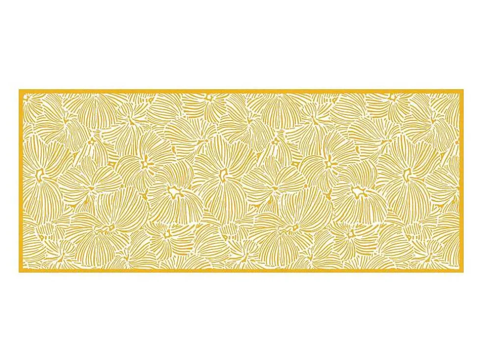 Gangtapijt Van Vinyl Met Bloemmotieven - 66 X 160 Cm - Geel En Wit - Capucina