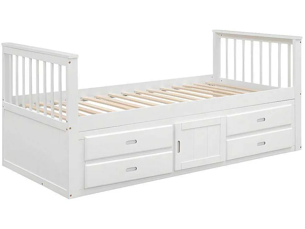 Gesloten Eenpersoonsbed 90X200Cm Met 4 Lades En Een Deur - Wit