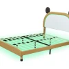 Gestoffeerd Bed Met Verstelbaar Hoofdbord 140 X 200 Cm - Led'S - Pu Leer - Geel + Bruin