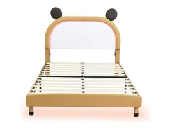 Gestoffeerd Bed Met Verstelbaar Hoofdbord 140 X 200 Cm - Led'S - Pu Leer - Geel + Bruin