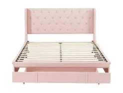 Gestoffeerd Bed 140X200Cm - Linnen Stof - Met Een Lade - Roze