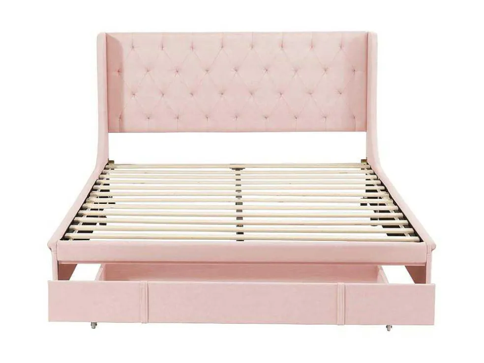 Gestoffeerd Bed 140X200Cm - Linnen Stof - Met Een Lade - Roze