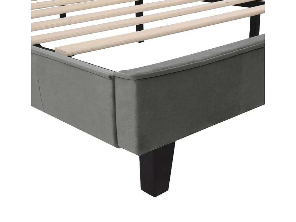 Gestoffeerd Bed 160X200Cm In Fluweel Met Lattenbodem - Grijs