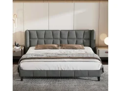 Gestoffeerd Bed 160X200Cm In Fluweel Met Lattenbodem - Grijs