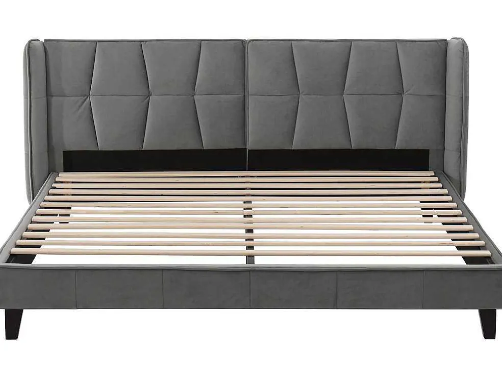 Gestoffeerd Bed 160X200Cm In Fluweel Met Lattenbodem - Grijs