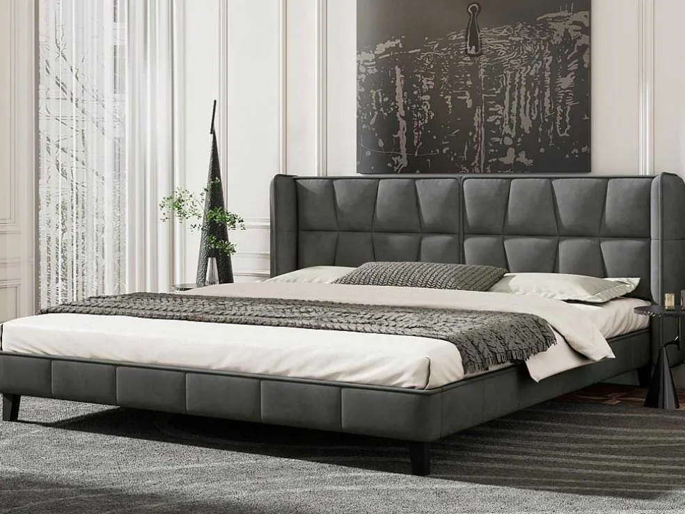 Gestoffeerd Bed 160X200Cm In Fluweel Met Lattenbodem - Grijs
