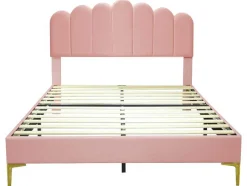 Gestoffeerd Fluwelen Bed 140X200Cm Met Lattenbodem - Verstelbaar Hoofdeinde - Roze