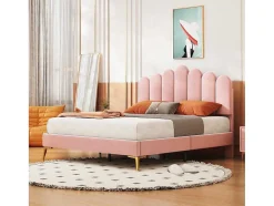 Gestoffeerd Fluwelen Bed 140X200Cm Met Lattenbodem - Verstelbaar Hoofdeinde - Roze