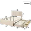 Gestoffeerd Linnen Bed 140X200Cm - Met Onderschuifbed Op Wielen En 3 Lades - Beige