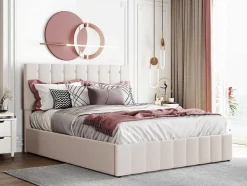 Gestoffeerd Opbergbed - 140X200Cm - Stof Fluweel - Beige