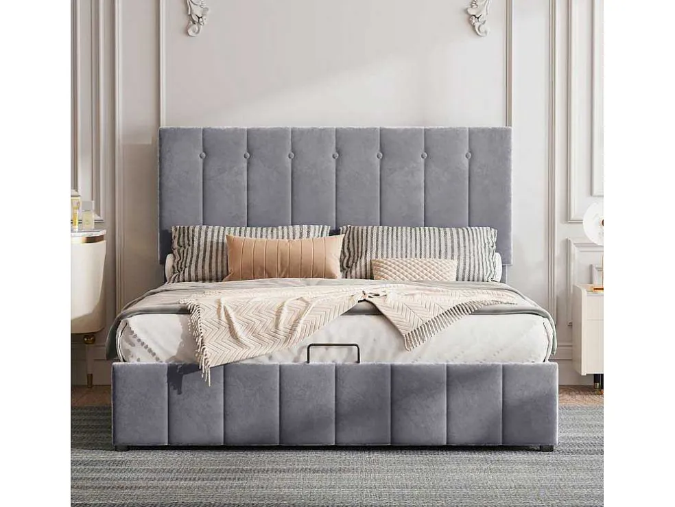 Gestoffeerd Opbergbed - 140X200Cm - Fluwelen Stof - Grijs