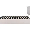 Gestoffeerd Opbergbed - 140X200Cm - Fluwelen Stof - Verstelbaar Blokpatroon Hoofdeinde - Creme