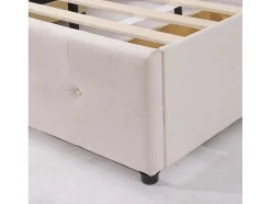 Gestoffeerd Opbergbed - 140X200Cm - Fluwelen Stof - Verstelbaar Blokpatroon Hoofdeinde - Creme
