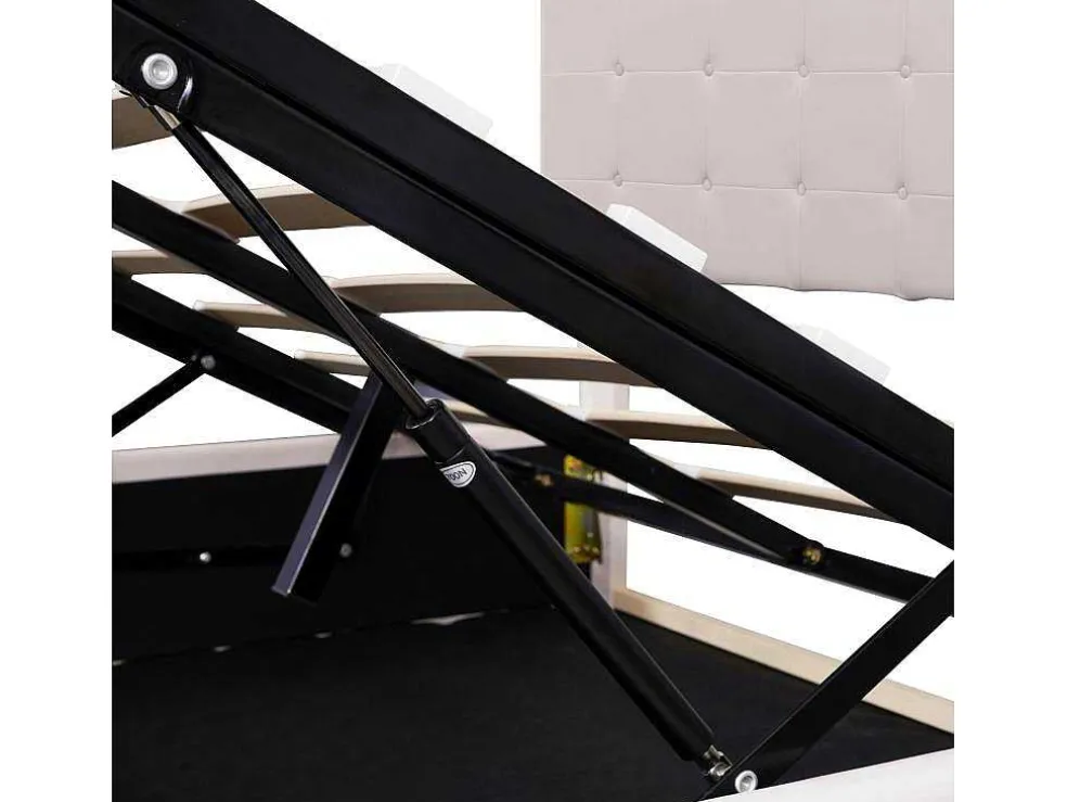 Gestoffeerd Opbergbed - 140X200Cm - Fluwelen Stof - Verstelbaar Blokpatroon Hoofdeinde - Creme