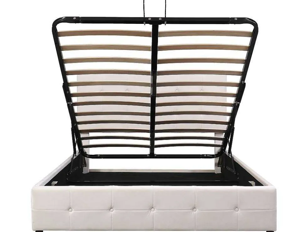 Gestoffeerd Opbergbed - 140X200Cm - Fluwelen Stof - Verstelbaar Blokpatroon Hoofdeinde - Creme