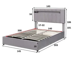 Gestoffeerd Opbergbed 140X200Cm - Fluwelen Stof - Met Led En Bluetooth Speler - Grijs