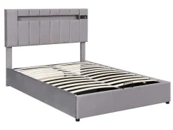 Gestoffeerd Opbergbed 140X200Cm - Fluwelen Stof - Met Led En Bluetooth Speler - Grijs