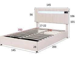 Gestoffeerd Opbergbed 140X200Cm - Stof Fluweel - Met Led En Bluetooth Speler - Beige