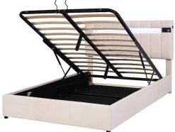 Gestoffeerd Opbergbed 140X200Cm - Stof Fluweel - Met Led En Bluetooth Speler - Beige