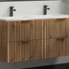 Gestreept Hangmeubel Voor Badkamer Met Inbouwwastafel - Licht Naturel - 120 Cm - Zevara