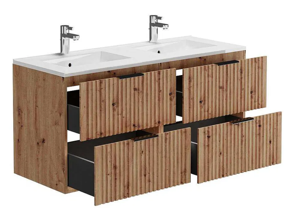 Gestreept Hangmeubel Voor Badkamer Met Inbouwwastafel - Licht Naturel - 120 Cm - Zevara