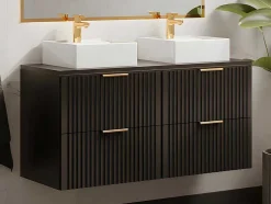 Gestreept Hangmeubel Voor Badkamer Met Wastafel Om Te Plaatsen - Zwart - L120 Cm - Zevara