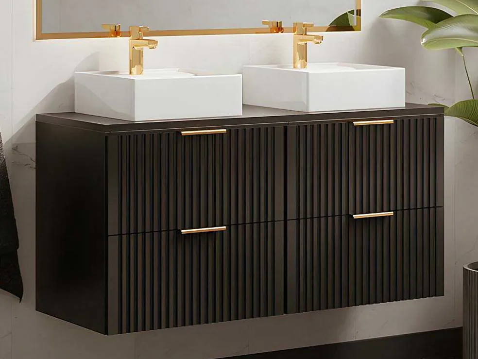 Gestreept Hangmeubel Voor Badkamer Met Wastafel Om Te Plaatsen - Zwart - L120 Cm - Zevara