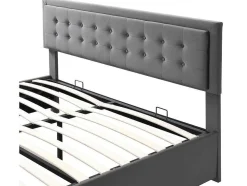 Gewatteerd Opbergbed 160X200Cm In Fluweel Met Lade + Lattenbodem - Grijs (Zonder Matras)