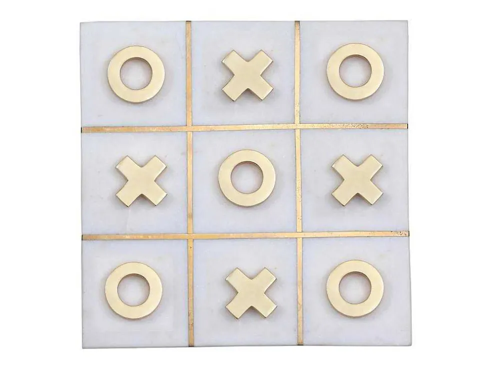 Gezelschapsspel - Boter-Kaas-En-Eieren - Marmer En Messing En Wit - L20,5 X H2,5 X D20,5 Cm - Tactoe