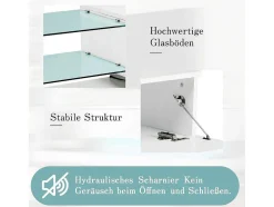 Glanzend Tv-Meubel Met 2 Deuren En 2 Glazen Planken - Spaanplaat - Led'S - Wit