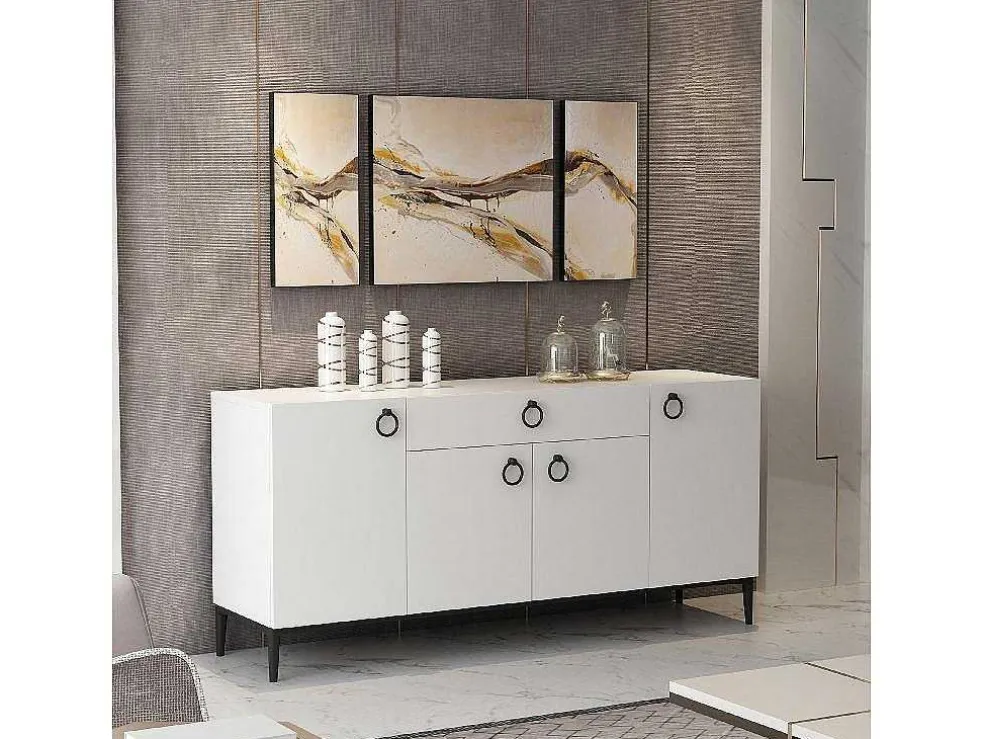 Gloria Multifunctioneel Kabinet, Wit, Zwart, 160X42X75 Cm, Epikasa