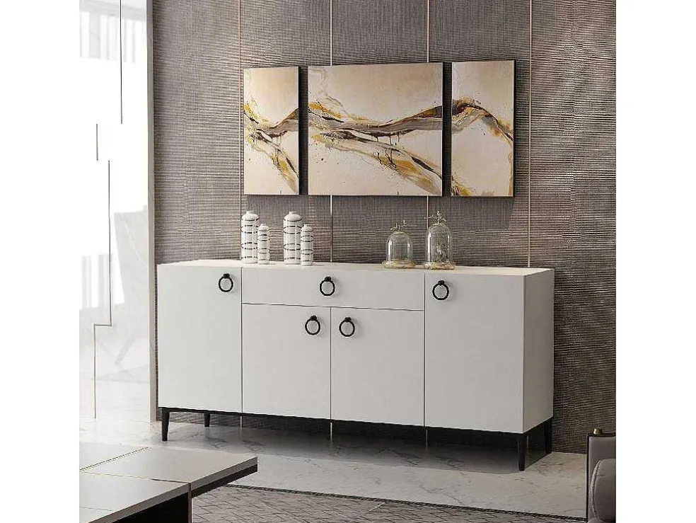 Gloria Multifunctioneel Kabinet, Wit, Zwart, 160X42X75 Cm, Epikasa