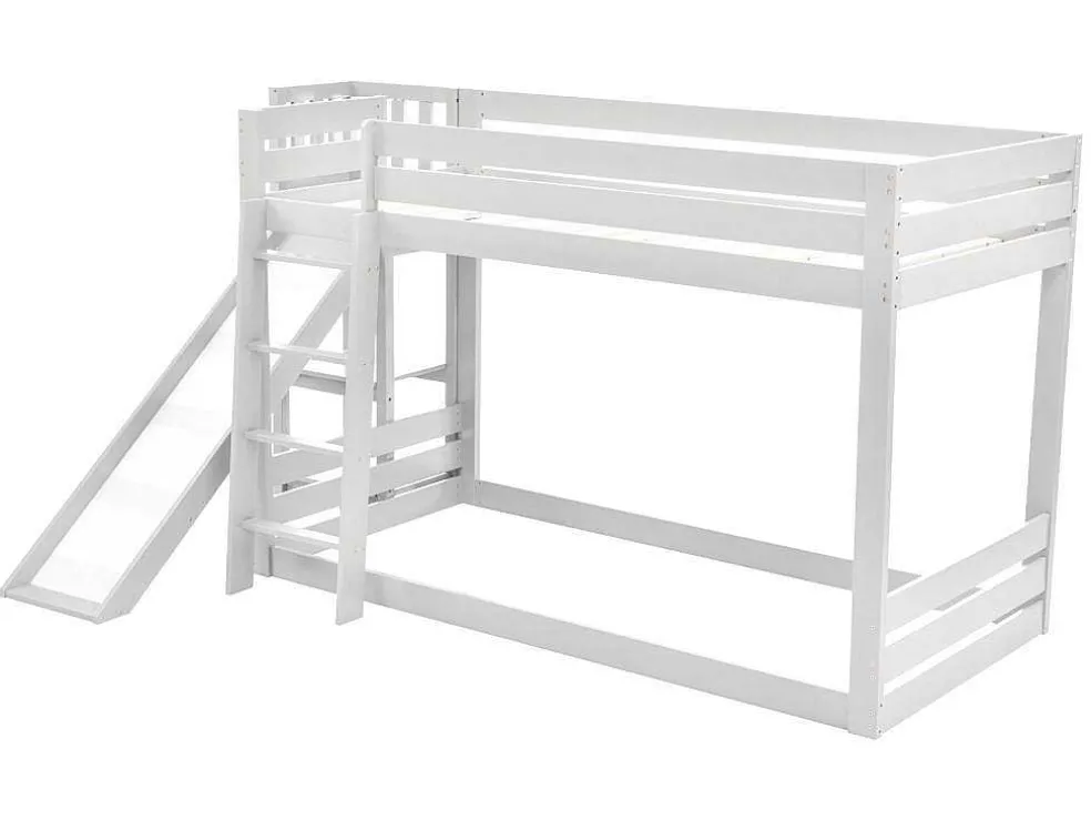 Grenen Stapelbed Met Plank En Glijbaan + Lattenbodem - 90X200Cm - Wit
