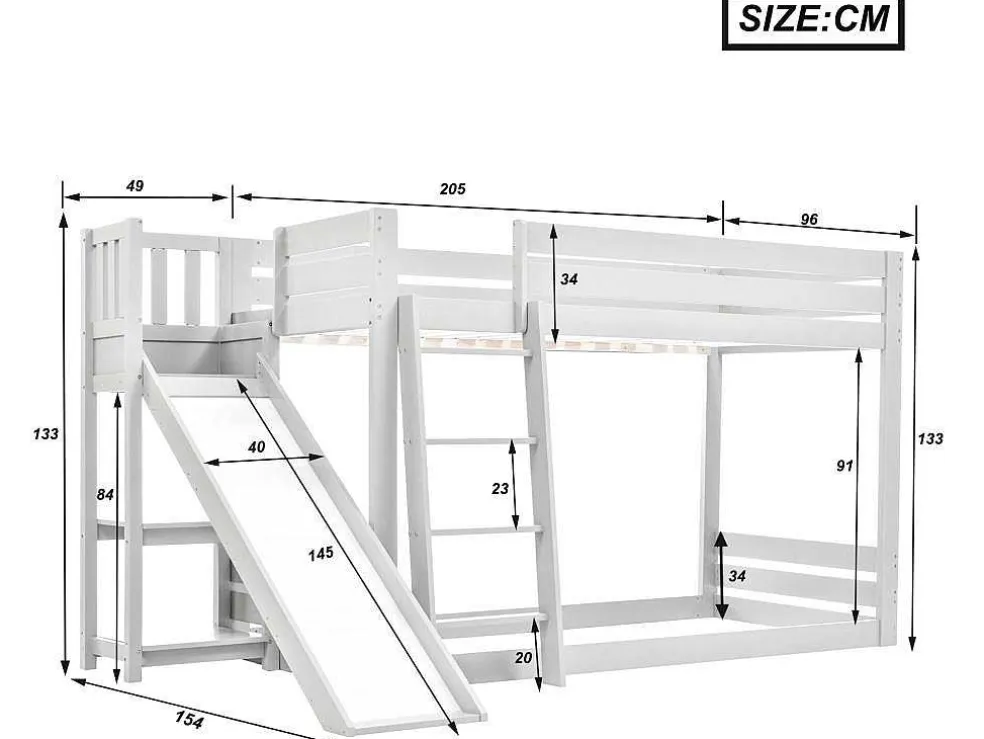 Grenen Stapelbed Met Plank En Glijbaan + Lattenbodem - 90X200Cm - Wit
