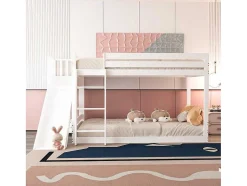 Grenen Stapelbed Met Plank En Glijbaan + Lattenbodem - 90X200Cm - Wit