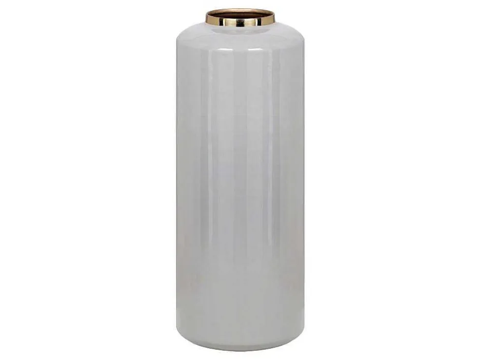 Grote Geemailleerde Metalen Vaas - D. 19 X H. 50 Cm - Grijs En Goud - Goriat