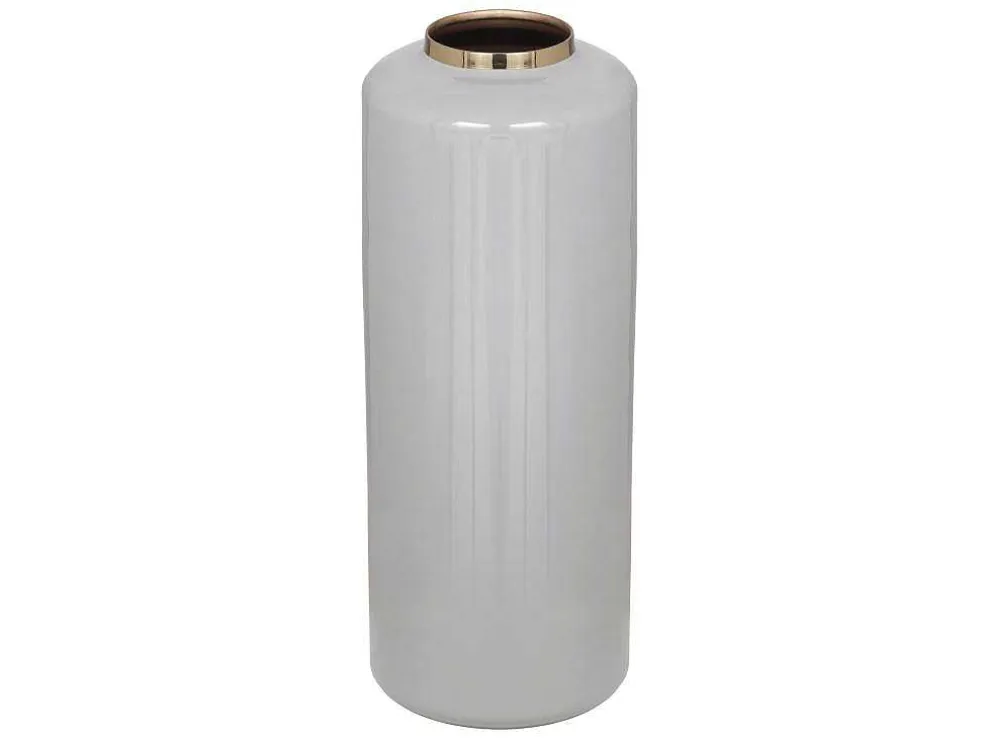 Grote Geemailleerde Metalen Vaas - D. 19 X H. 50 Cm - Grijs En Goud - Goriat