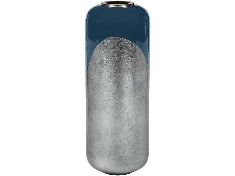 Grote Geemailleerde Metalen Vaas - D. 30 X H. 82 Cm - Zwart Met Bladzilver - Perlin