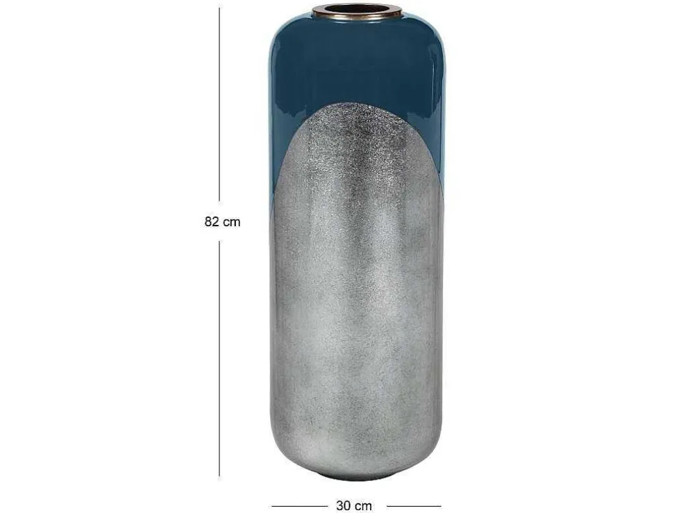 Grote Geemailleerde Metalen Vaas - D. 30 X H. 82 Cm - Zwart Met Bladzilver - Perlin