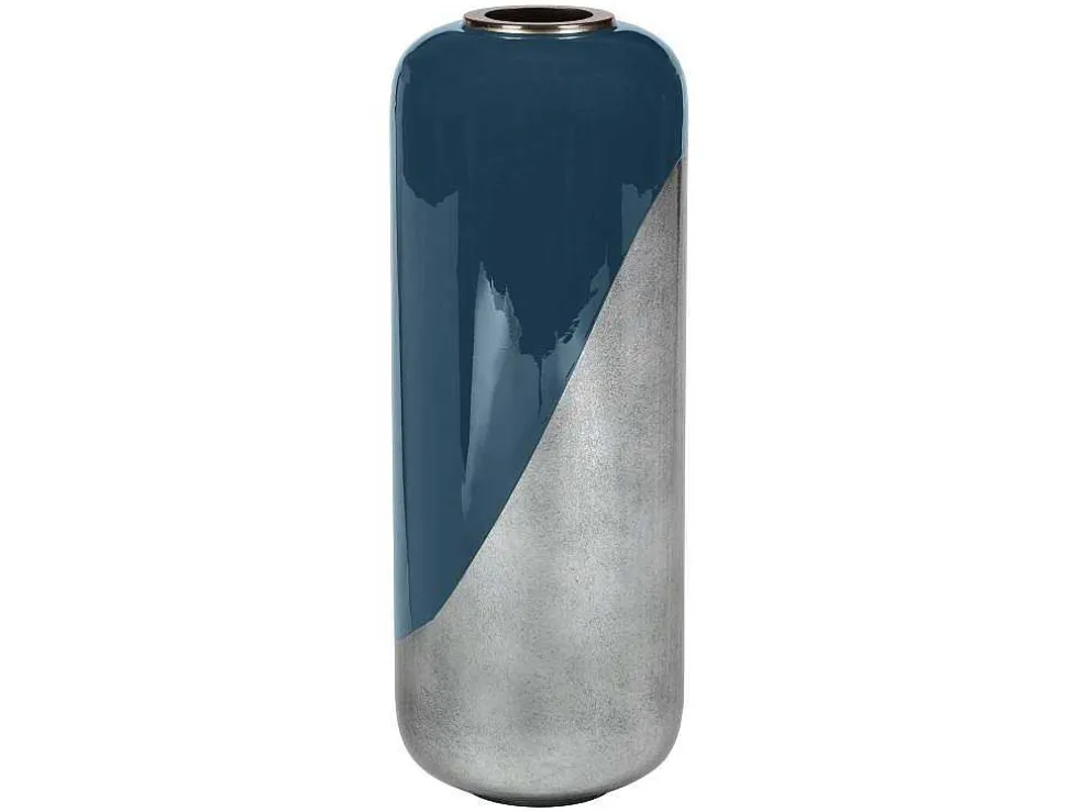 Grote Geemailleerde Metalen Vaas - D. 30 X H. 82 Cm - Zwart Met Bladzilver - Perlin