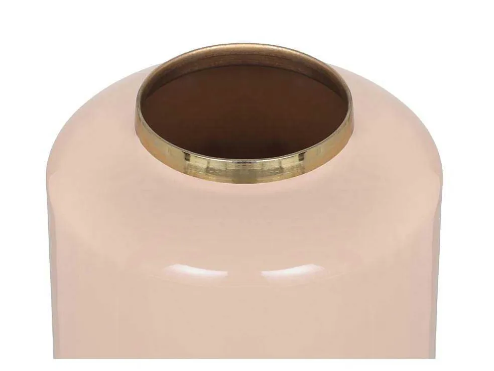 Grote Geemailleerde Metalen Vaas - D. 19 X H. 50 Cm - Beige En Goud - Goriat