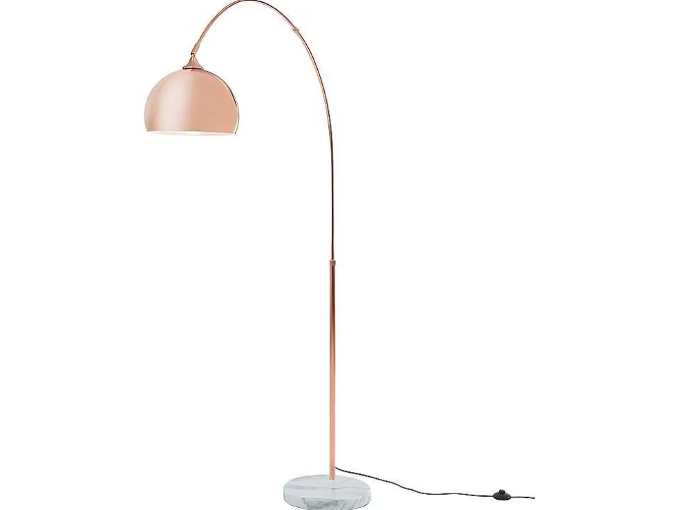Grote Staande Lamp Met Boog Art Deco Ombrage - Metaal En Marmer - H. 180 Cm - Koperkleur