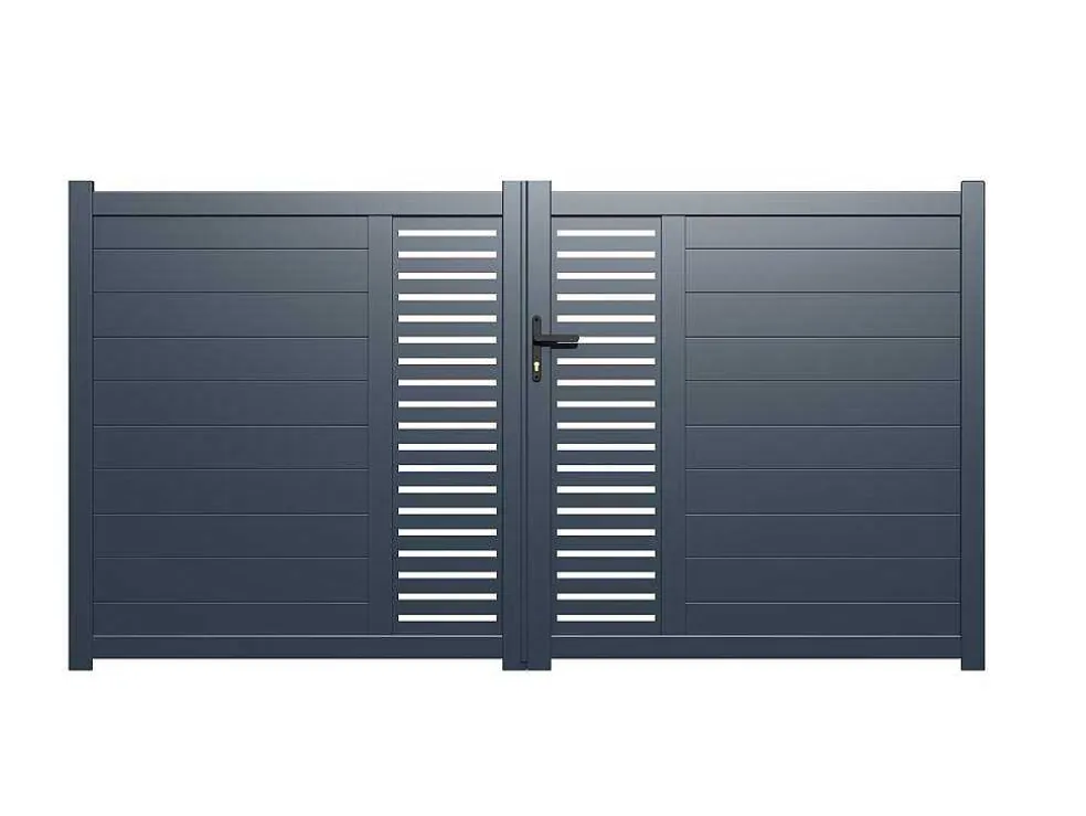 Halfopengewerkte Aluminium Draaipoort Met Motief B350 X H179 Cm Antraciet Orist Ii