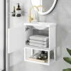 Hangend Badkamermeubel Met Ingebouwde Wastafel - 1 Deur En 1 Open Metalen Plank - Wit (Kraan Niet Inbegrepen)