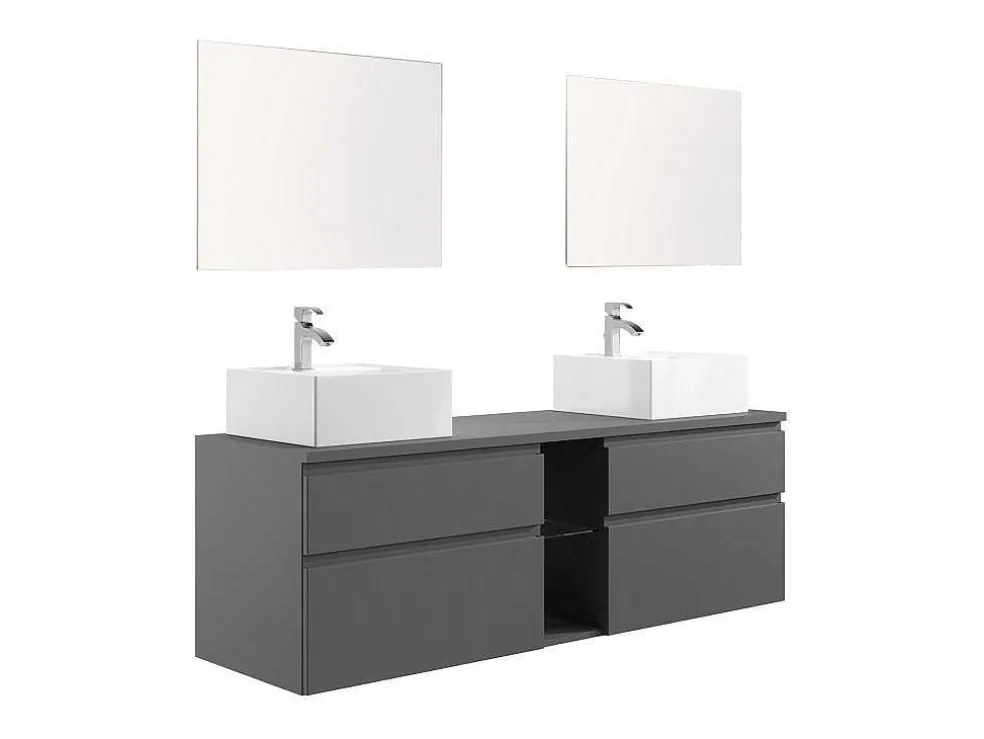 Hangend Badkamermeubel Met Dubbele Wastafel En Spiegels - Grijs - 150 Cm - Magdalena Ii