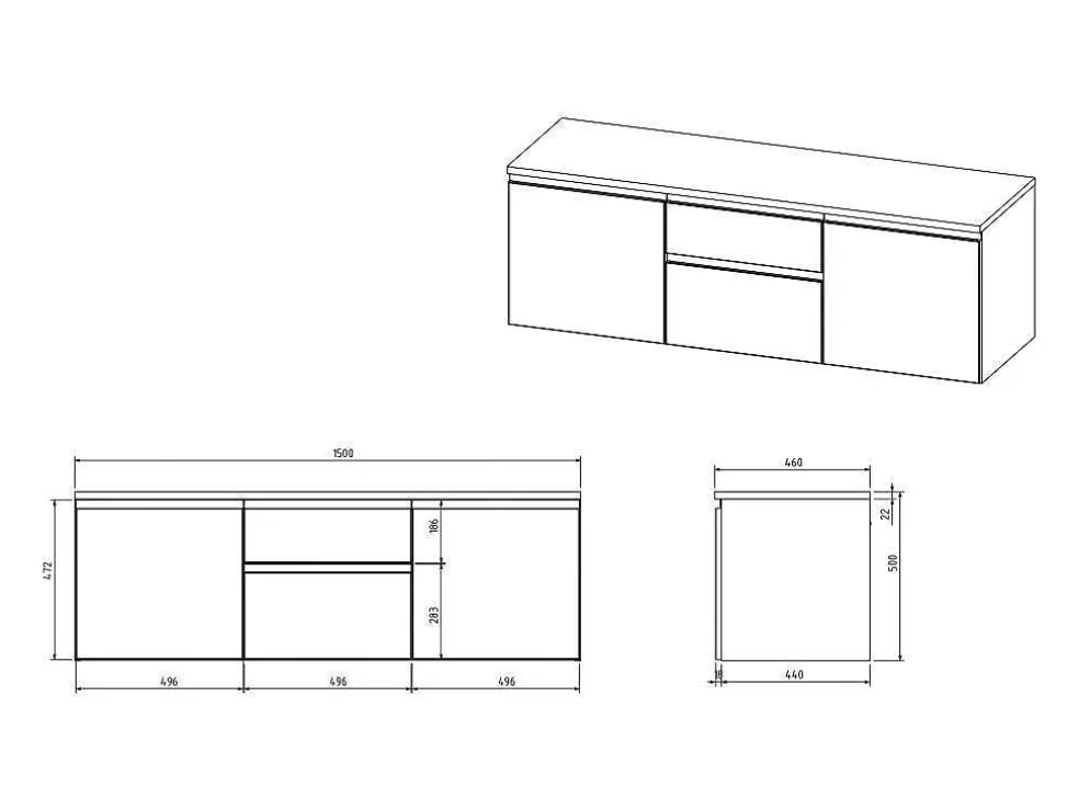 Hangend Badkamermeubel Met Dubbele Wastafel En Spiegels - Grijs - 150 Cm - Jimena Ii