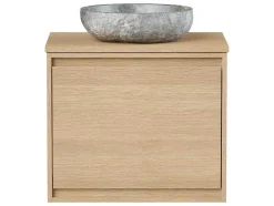 Hangend Badkamermeubel Met Opzet Wastafel Van Steen - Eiken Fineer - 60 Cm - Mesliva