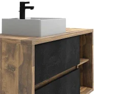 Hangend Badkamermeubel Met Enkele Wastafel - Naturel En Antraciet - 100 Cm - Tikitiki