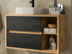 Hangend Badkamermeubel Met Enkele Wastafel - Naturel En Antraciet - 100 Cm - Tikitiki