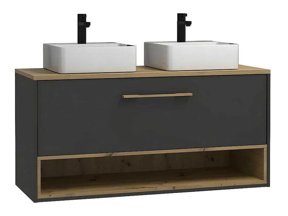 Hangend Badkamermeubel Met Dubbele Wastafel - Antraciet - 120 Cm - Yangra